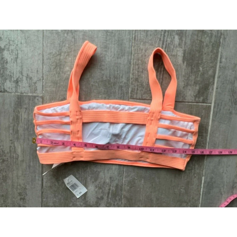 PilyQ Caged Top Bikini Orange Creamsicle Bandeau NEW Designer Size D L Swim